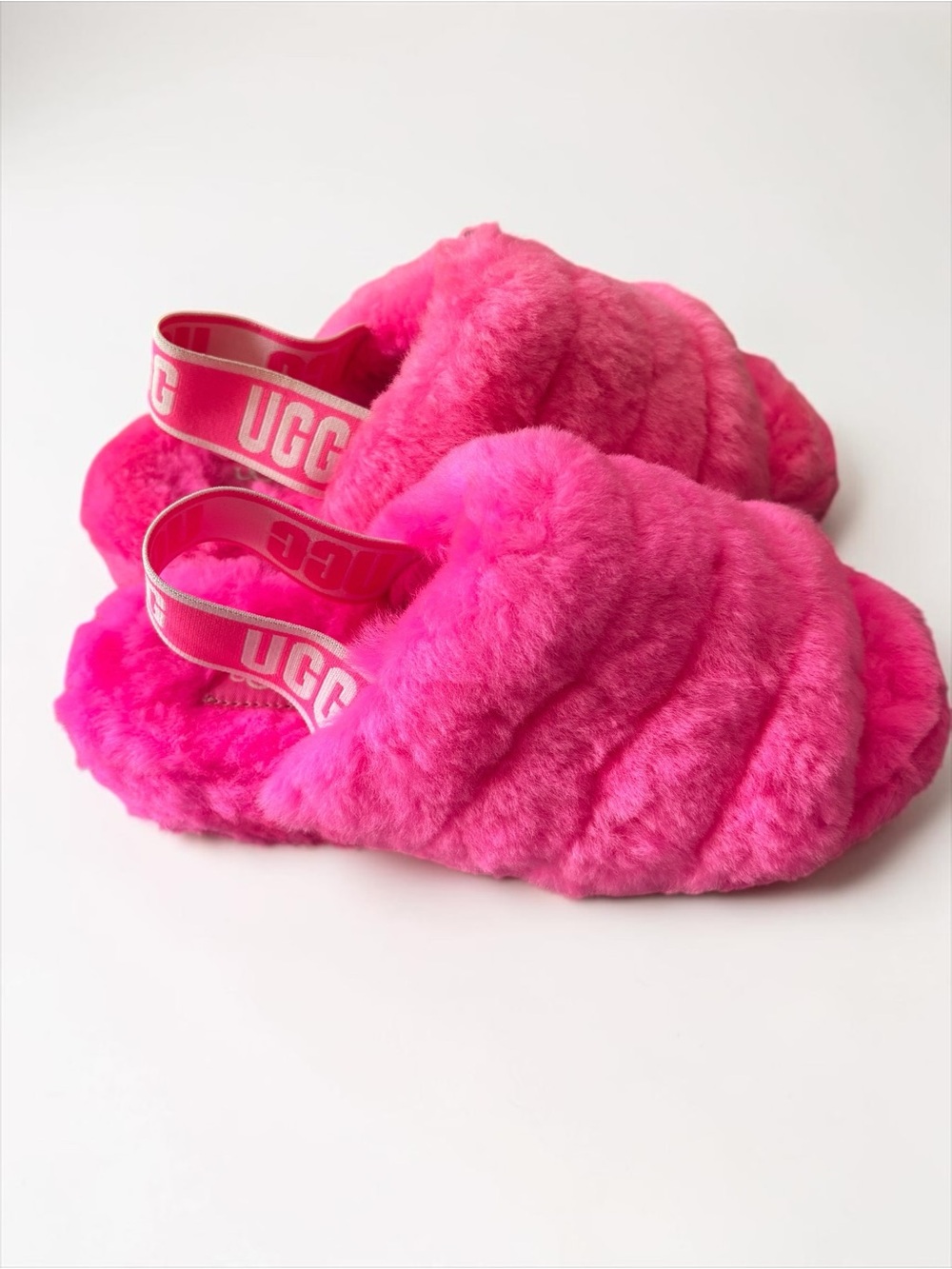 UGG Fluff Yeah Hot Pink Fuzzy Shearling Slingback Slipper Shoes Size 6